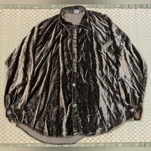 CP Shades Oversized Velvet Button Up Shirt Green Rayon Women's Size Medium